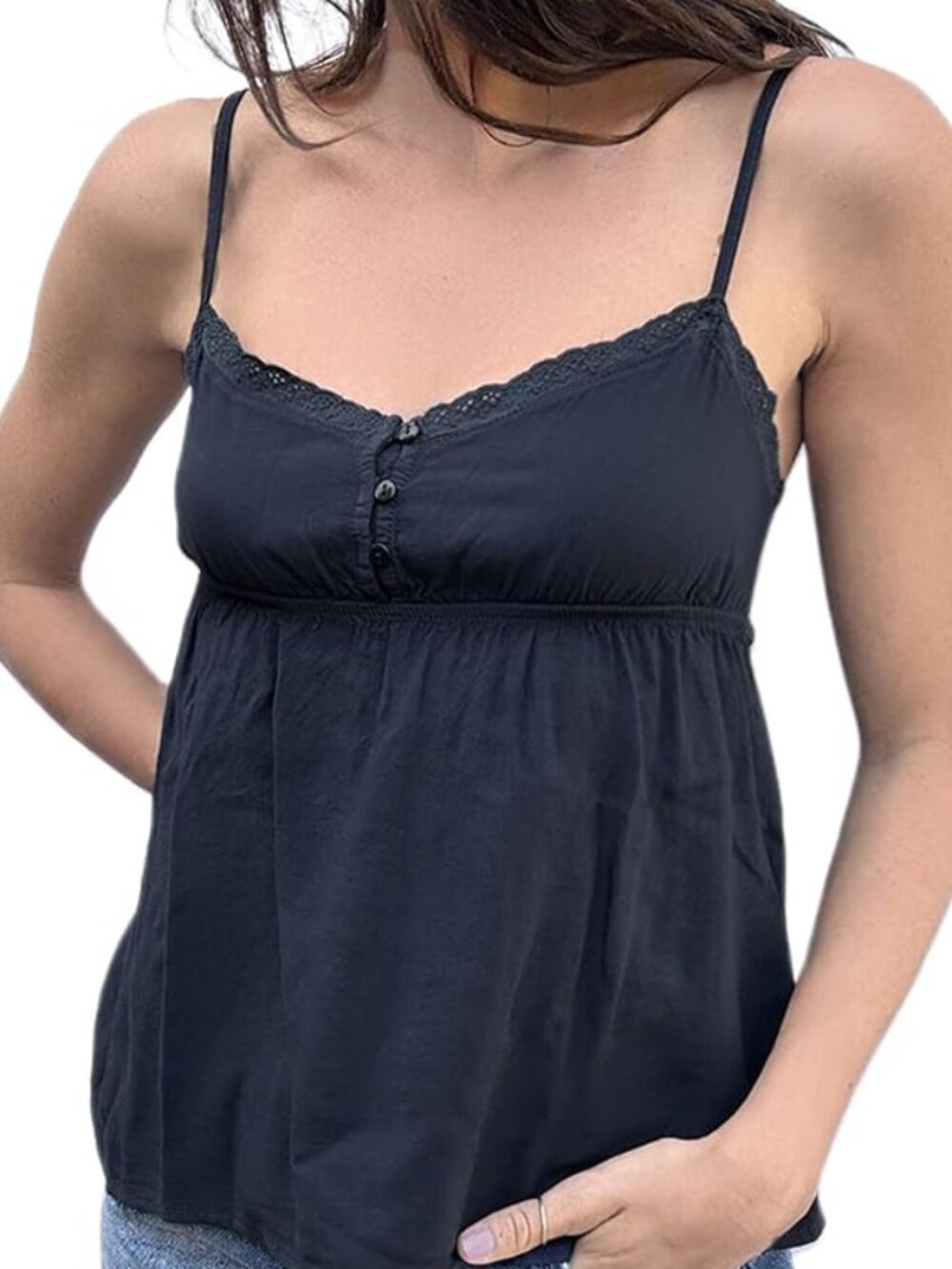 Y2K H&M Black Babydoll Camisole Top- Rayon Knit- Size 2